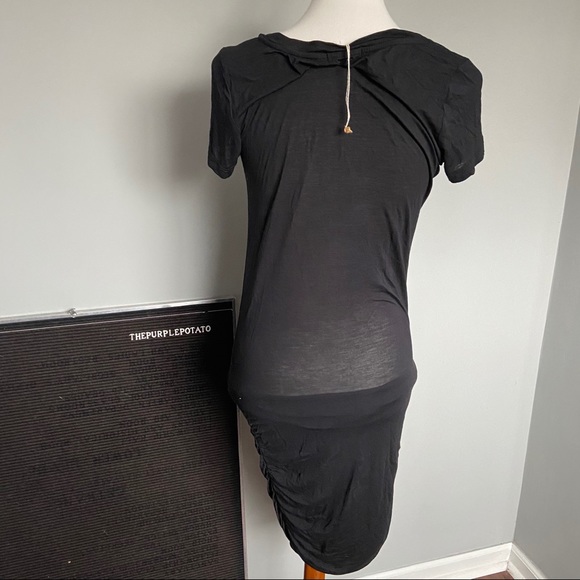 Prana Black Short Sleeve V-Neck Ruched Dress - Picture 5 of 6